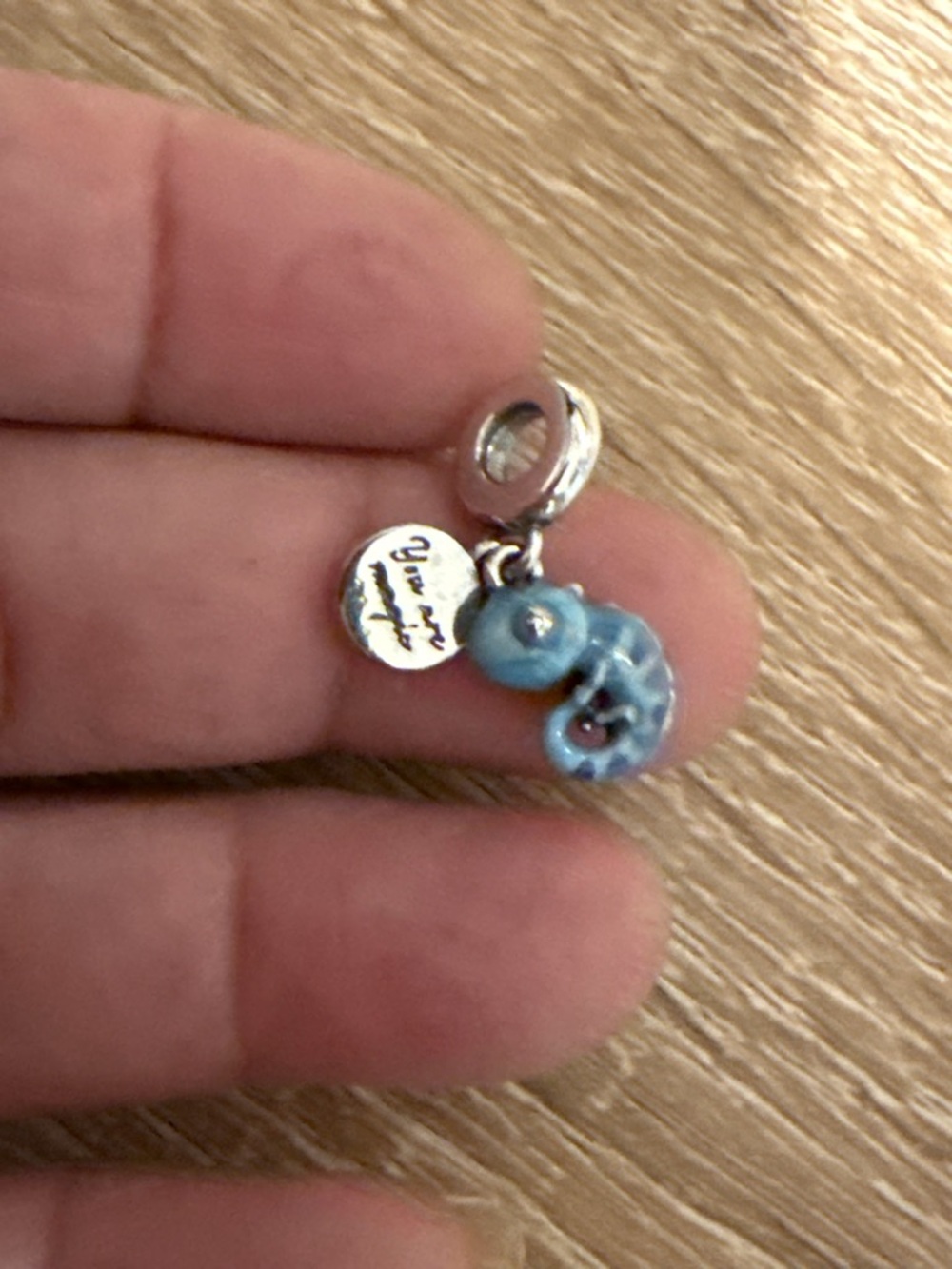 Pandora Light Blue Enamel Chameleon Charm with Logo Disc - Picture 2 of 5